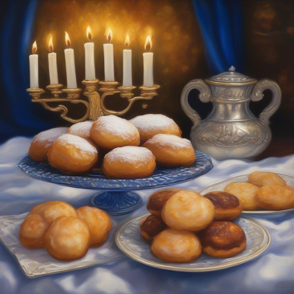 Celebrate the Festival of Lights with these delicious, traditional treats. A sweet tableau for Hanukkah festivities.