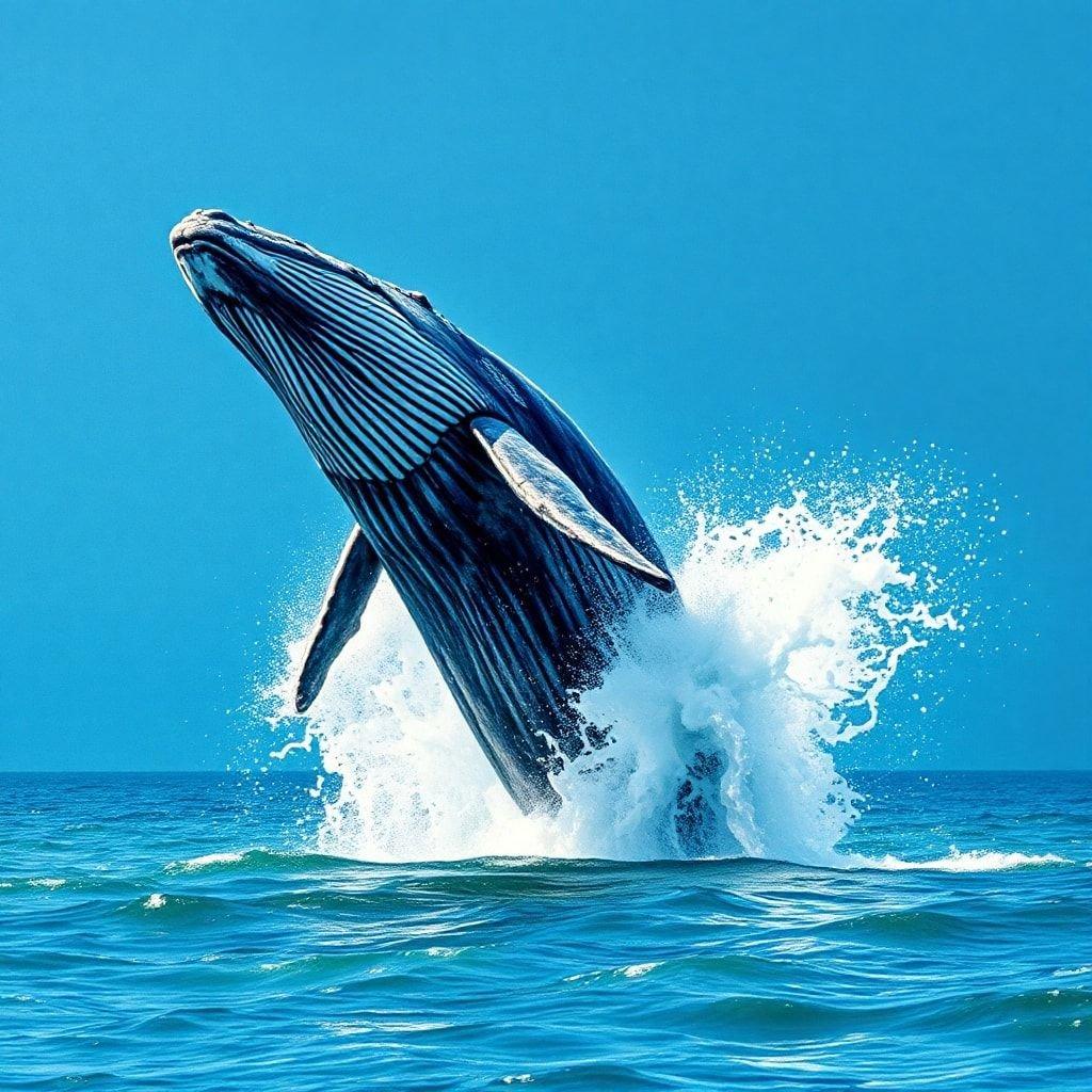 This stunning water and ice scene captures the moment a whale gracefully emerges from the depths, its sleek form cutting through the azure expanse of ocean. The casual title, 'Water & Ice', suggests an image that's both mesmerizing and serene, much like this one.