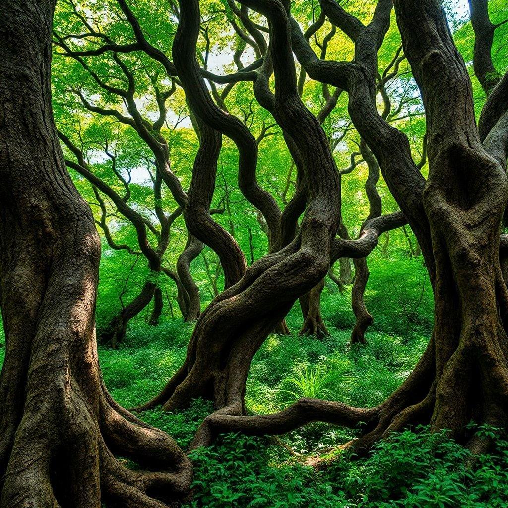 This beautiful nature wallpaper features a serene forest scene with towering trees and vibrant greenery. The perfect desktop or mobile wallpaper for anyone who loves the great outdoors.