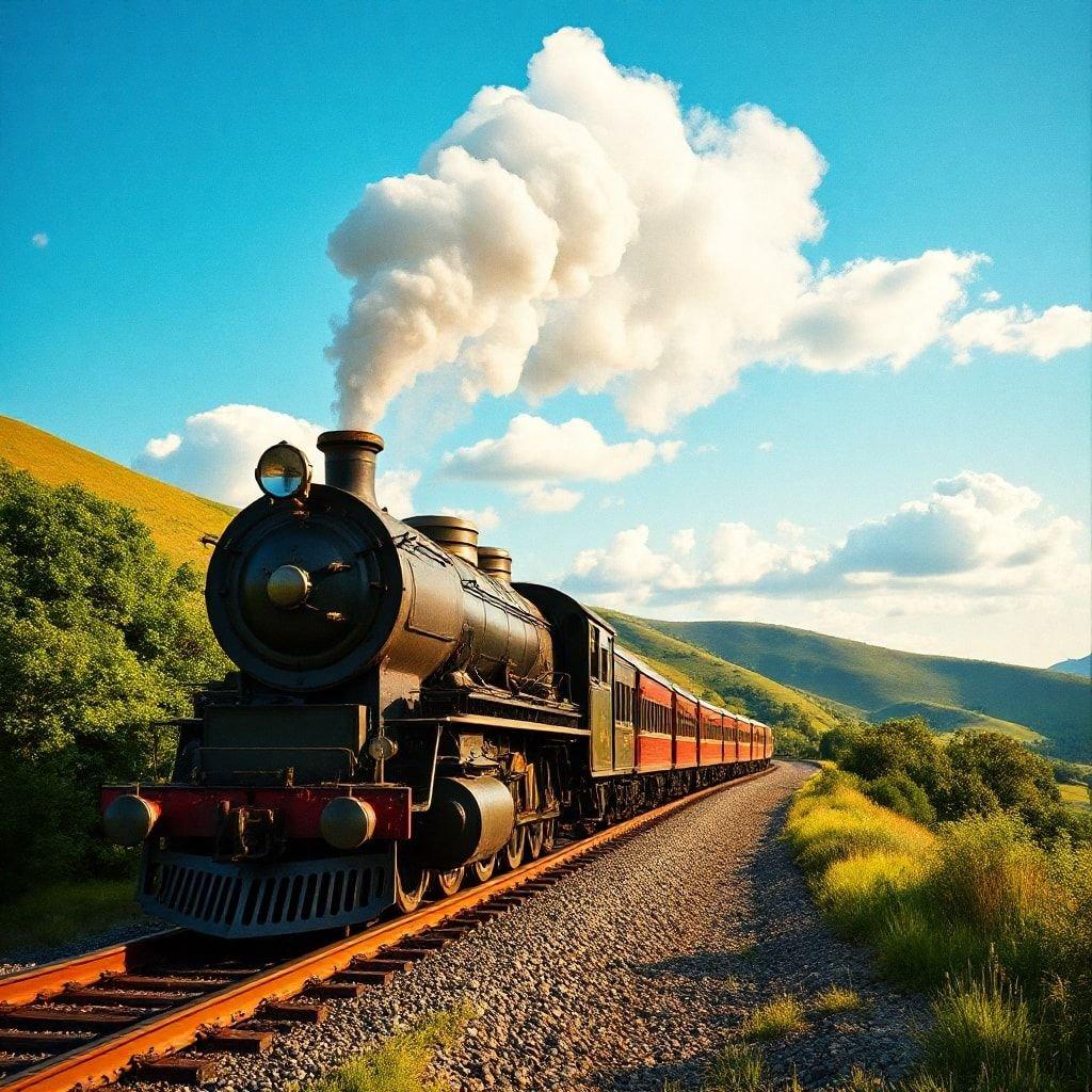 Experience the thrill of a bygone era with this vintage steam train chugging along a scenic mountain track. The train's classic design and the majestic mountains create a picturesque scene that's perfect for desktop and mobile wallpapers.