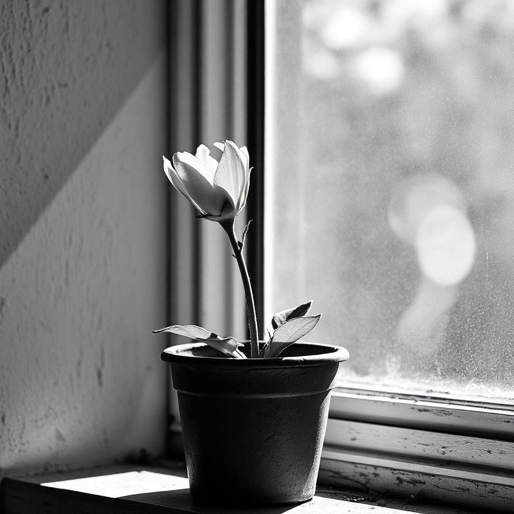 A beautiful black and white flower wallpaper for your desktop or mobile device, bringing a touch of elegance and serenity to your screen.