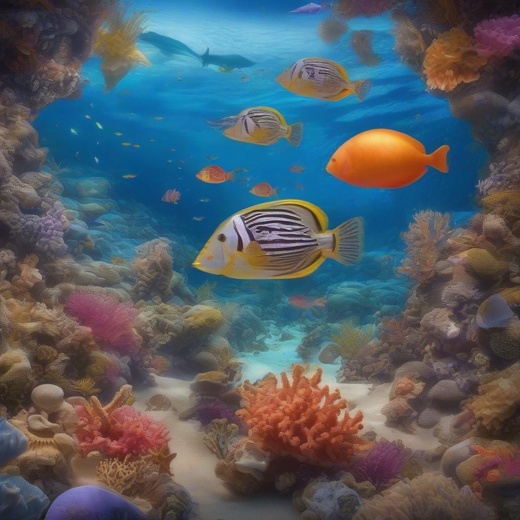 A vibrant underwater view, filled with tropical fish swimming in their natural habitat.