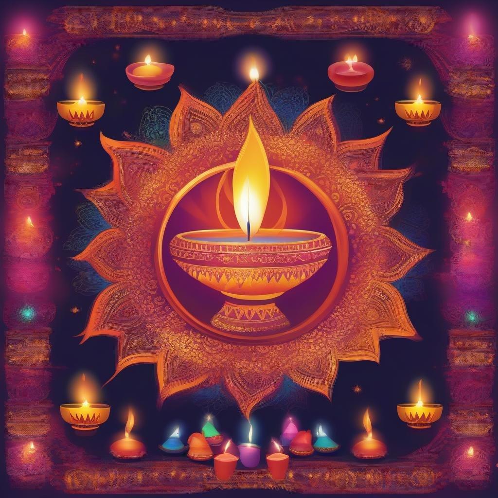 Vibrant wallpaper celebrating the joyous Hindu festival with a glowing temple lamp (diya), a symbol of light and purity, at its heart. The warm hues evoke the festive spirit and devotion of Diwali or other such celebrations.