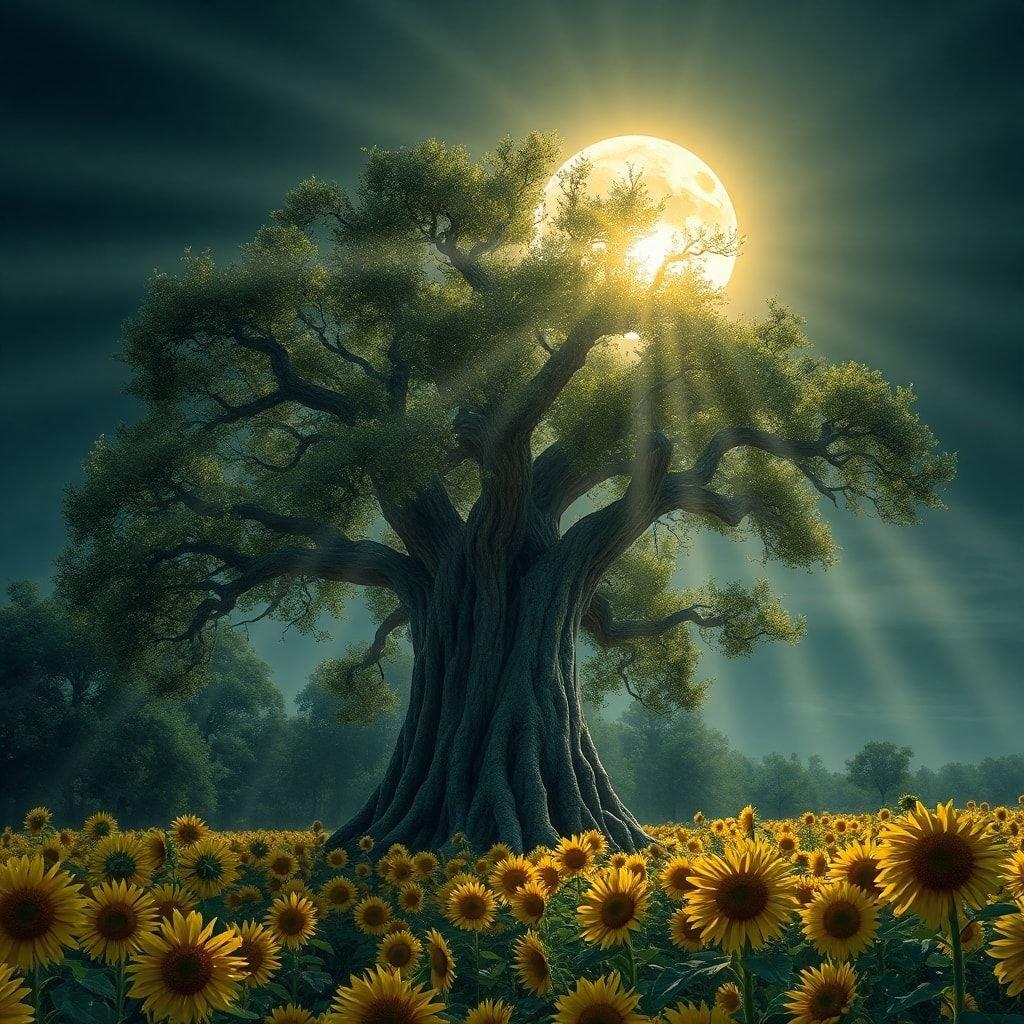 This beautiful tree of life image is perfect for anyone who wants to add a touch of nature and inspiration to their desktop or mobile wallpaper. The image features a majestic tree with a thick trunk and sprawling branches, surrounded by lush green leaves and vibrant yellow flowers. The sun shines brightly behind the tree, casting a warm glow over the entire scene. The image is sure to bring a sense of peace and tranquility to your device, and is perfect for anyone who wants to feel connected to nature. Whether you're looking for a relaxing background or a motivational image to inspire you, this tree of life wallpaper is sure to impress.