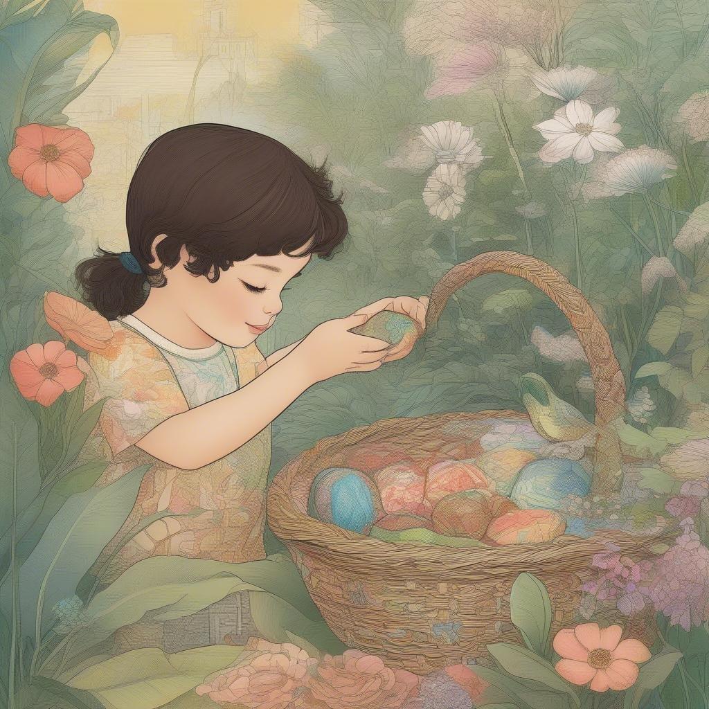 A young girl enjoys the joy of an Easter basket, as she digs into her colorful eggs. Springtime brings a new sense of wonder with every Egg Hunt.