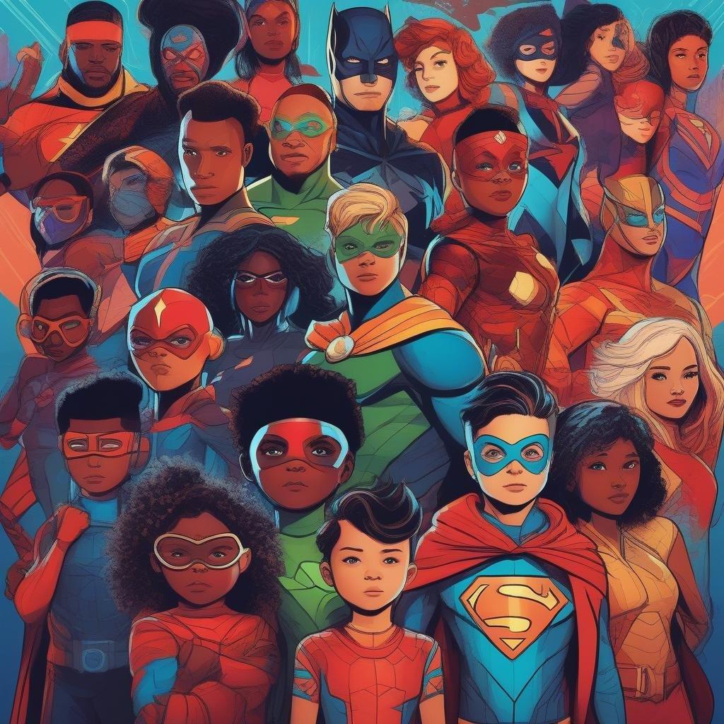 This vibrant wallpaper showcases a diverse group of superheroes, perfect for desktop and mobile use. The category 'Kids & Cartoons' is well-represented with a colorful array of characters, making it an ideal choice for fans of all ages.