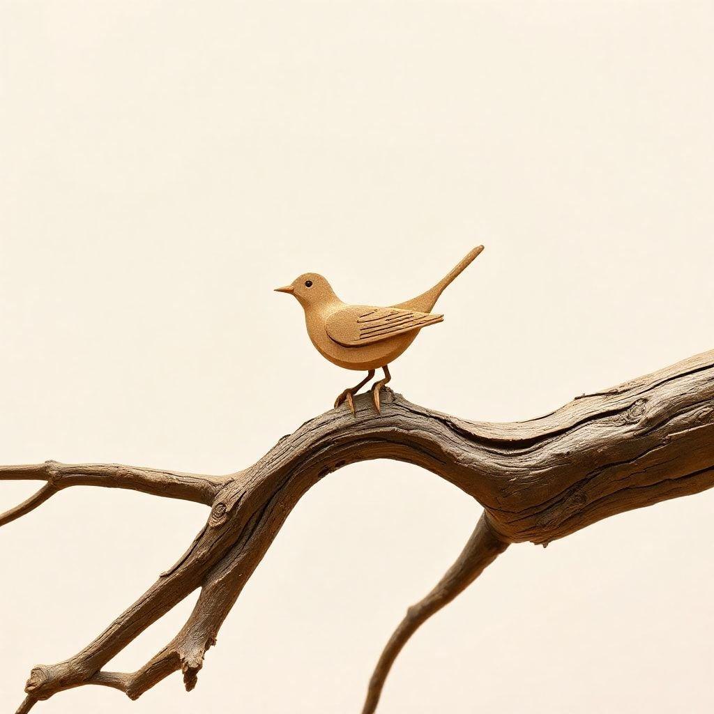 This minimalist bird wallpaper brings a touch of whimsy to your desktop with its simple yet charming design. The small bird, possibly a sparrow or finch, perches gracefully on a curved tree branch, creating an image that is both serene and delightful.