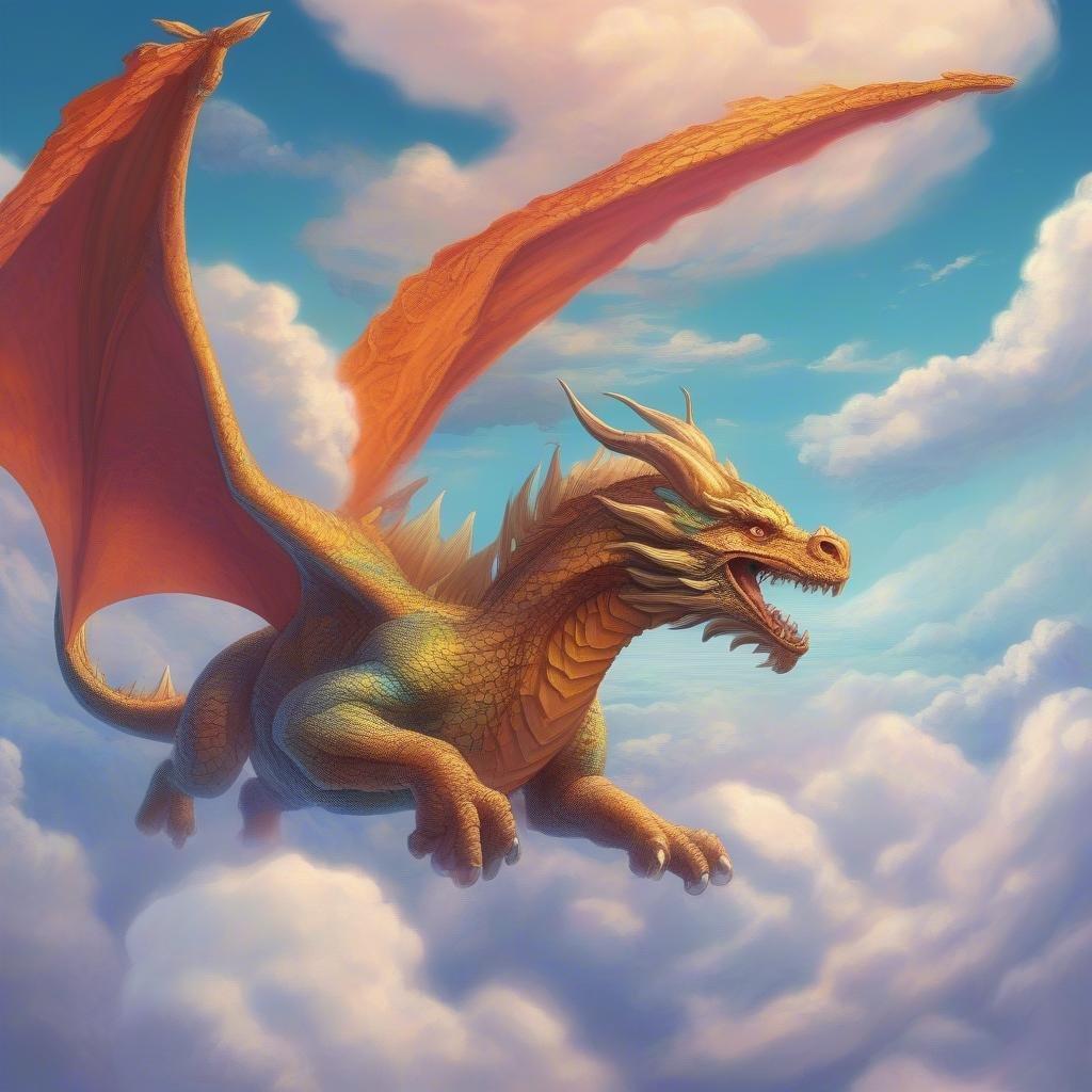 This vibrant dragon soars high in the clear blue sky, ready to spread its wings and embark on an exciting adventure. With elements of magic and fantasy, this wallpaper will bring a touch of whimsy and wonder to your desktop or mobile device.