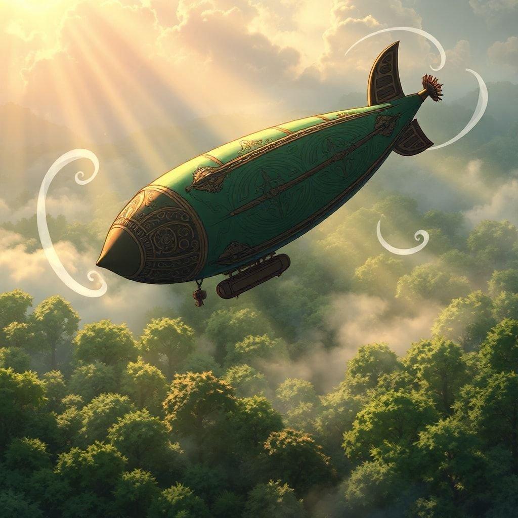 Immerse yourself in the enchanting world of anime with this captivating wallpaper featuring a steampunk-inspired airship soaring above a lush, misty forest. The airship's unique design, with its large, ethereal nose and small tail, is a testament to the creativity and imagination that defines the anime genre.