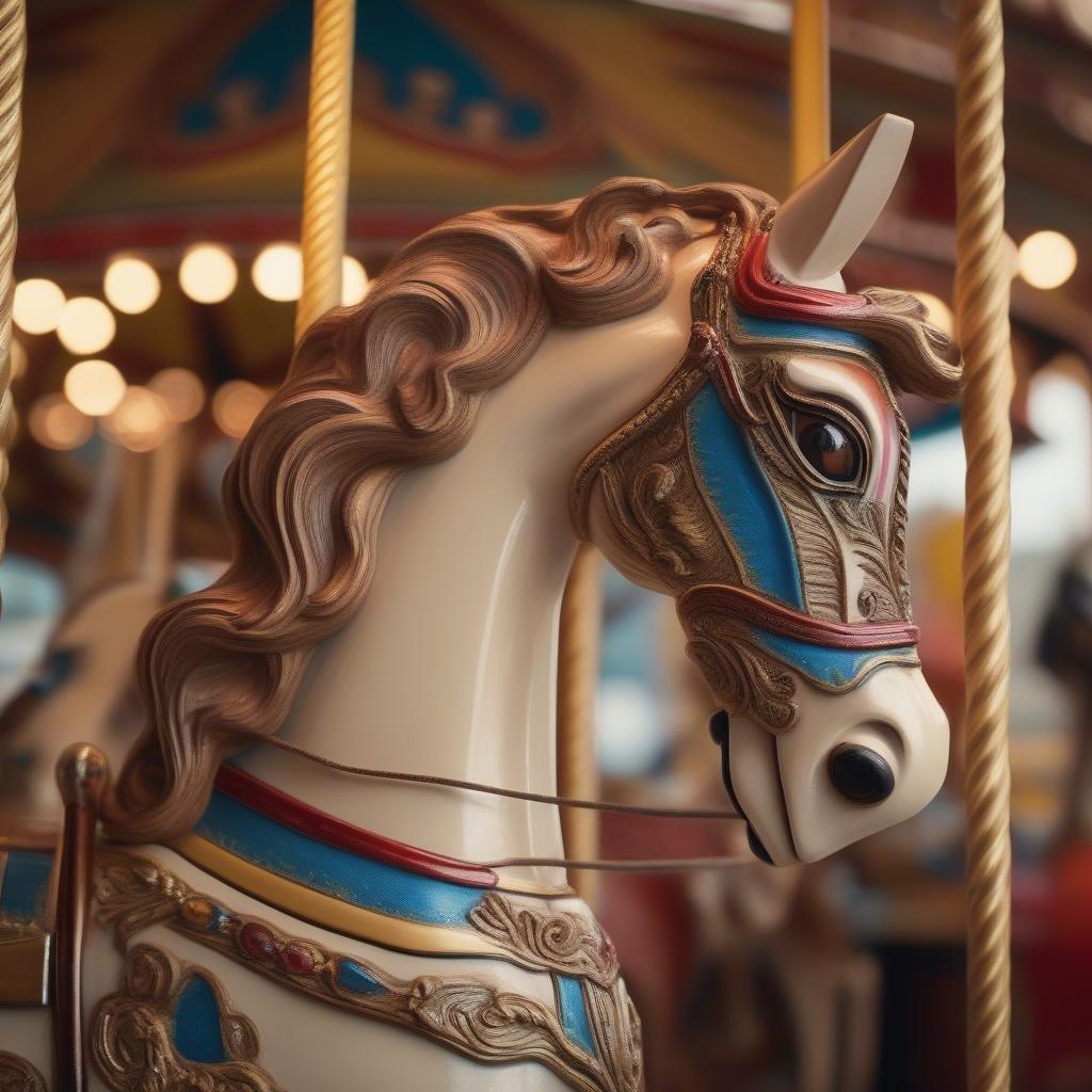 Imagine the joyous clacking of the gears, the sweet strains of a carousel tune, and the delighted laughter of children as this charming horse-drawn ride whirls them around. Embrace the magic of the carnival under the soft glow of colorful lights.