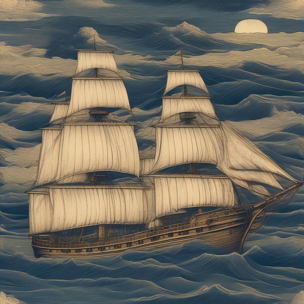 A serene and peaceful scene of a ship sailing on the ocean under the moonlight, perfect for desktop and mobile use.