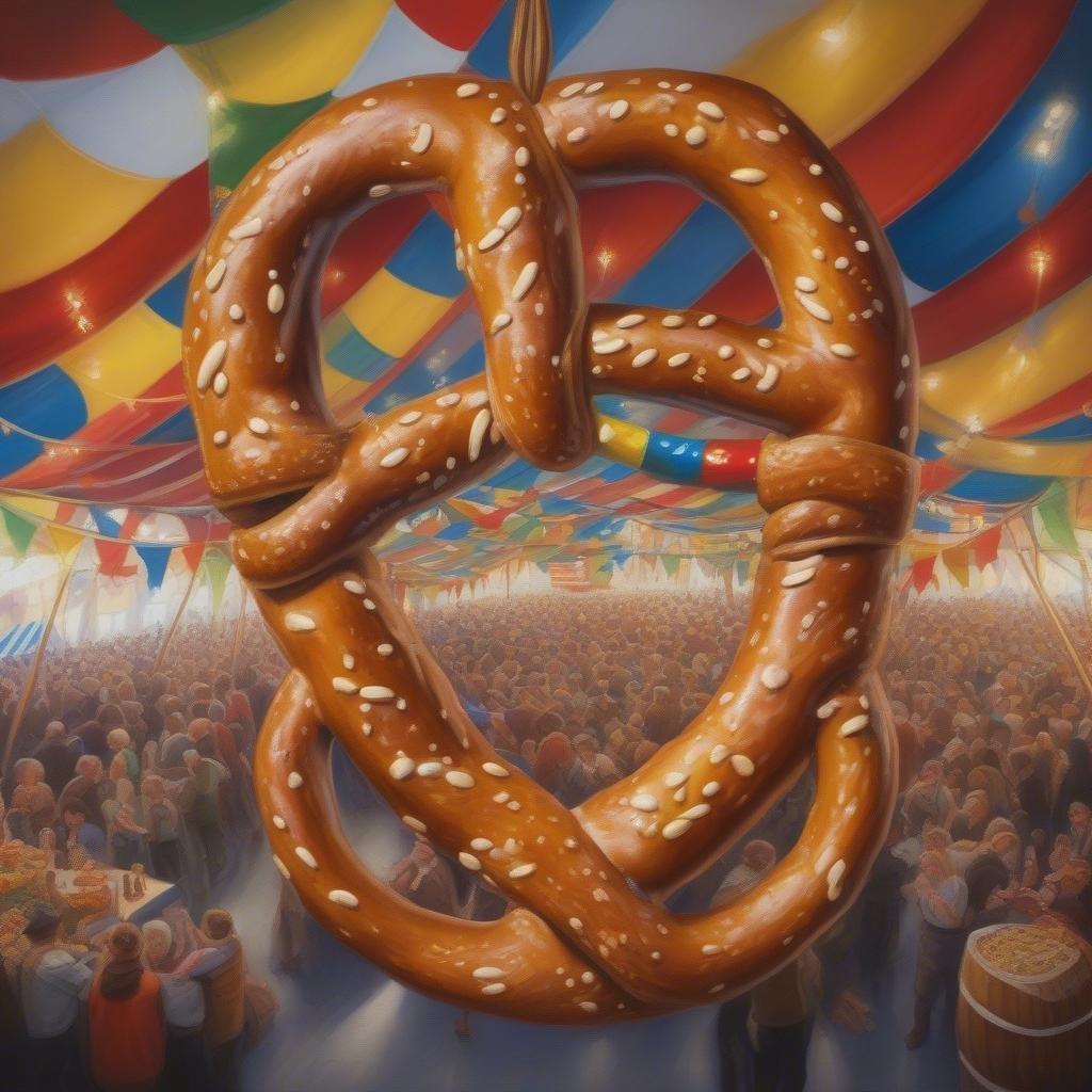 The vibrant atmosphere of a traditional Oktoberfest gathering, complete with pretzels, beer, and merriment.