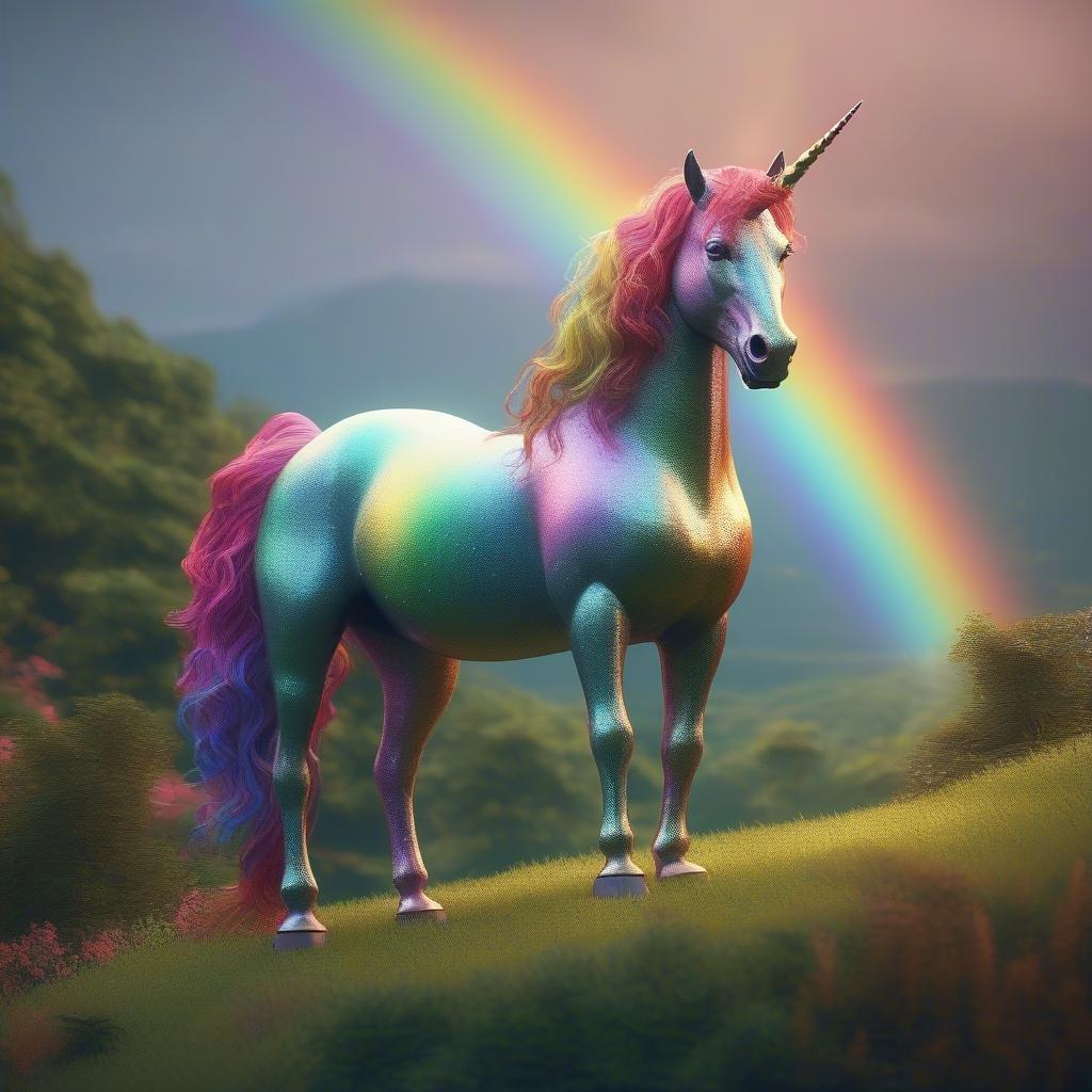 A magical St. Patrick's Day celebration with a sparkling rainbow and a colorful unicorn.