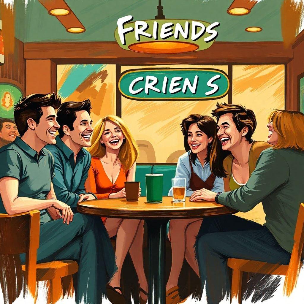 Reviva a magia de 'Friends' com este deslumbrante papel de parede apresentando os personagens amados em sua cafeteria favorita.