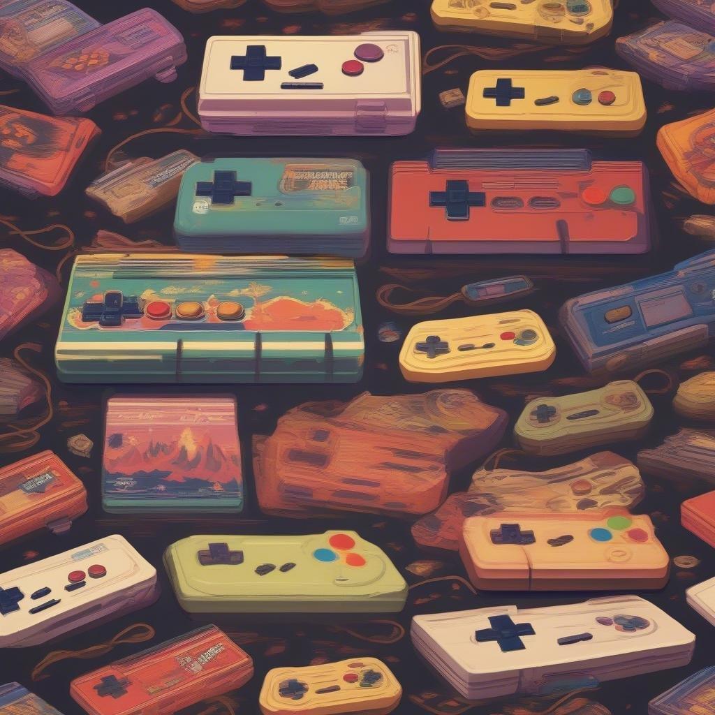 Step into a world of nostalgia with this vibrant wallpaper featuring a collection of retro gaming controllers. Perfect for gamers and nostalgia enthusiasts alike, this design is sure to bring a smile to your face.