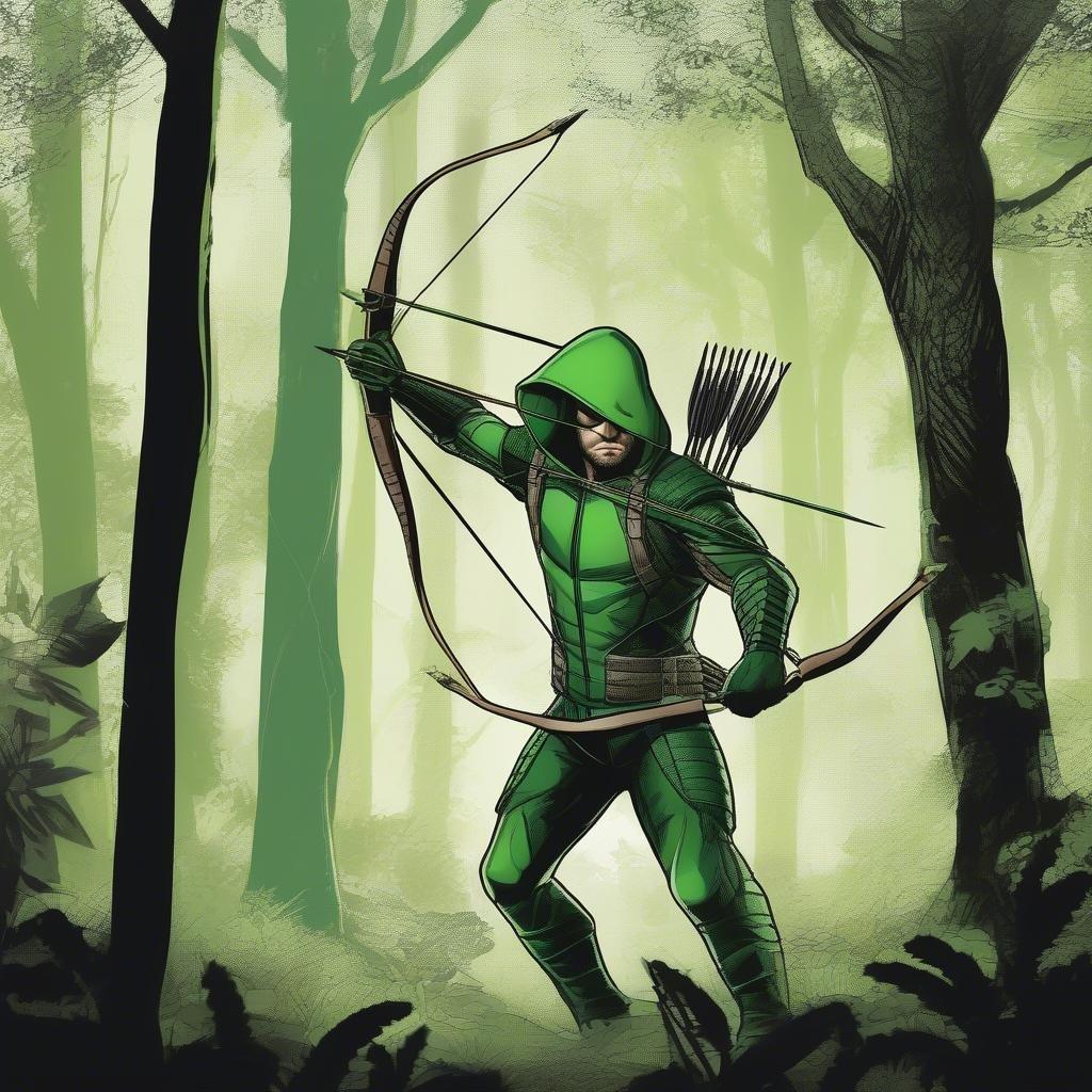 L'archer emblématique navigue à travers une forêt mystique. Rejoignez Flèche Verte dans une aventure vers l'inconnu.