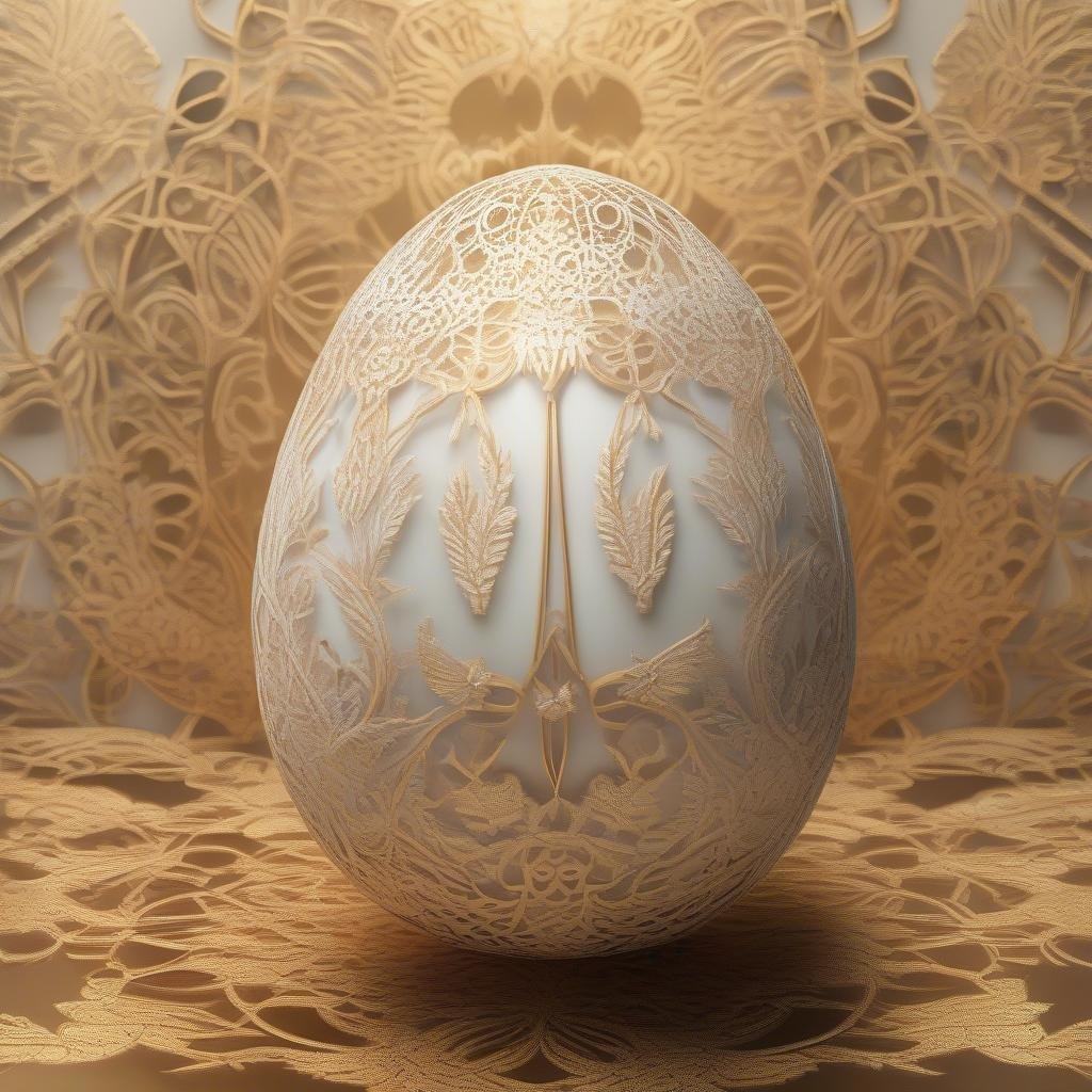 This delicate eggshell art showcases the intricate craftsmanship that can be created. The embroidery-like designs are meticulously placed on the egg's surface, transforming a simple object into a work of art.