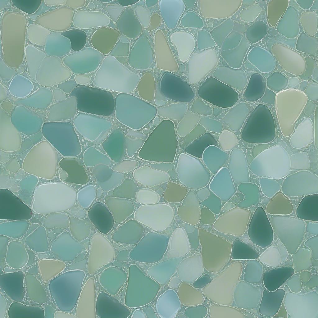 This wallpaper features a unique and stylish pattern of sea glass in various shades of blue and green, creating a visually appealing and calming design.