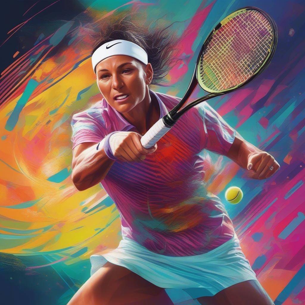 This vibrant wallpaper captures the intensity and athleticism of a tennis player in mid-match. The dynamic composition and bold colors make it a great choice for those who love the sport and want to add a touch of energy to their digital space.