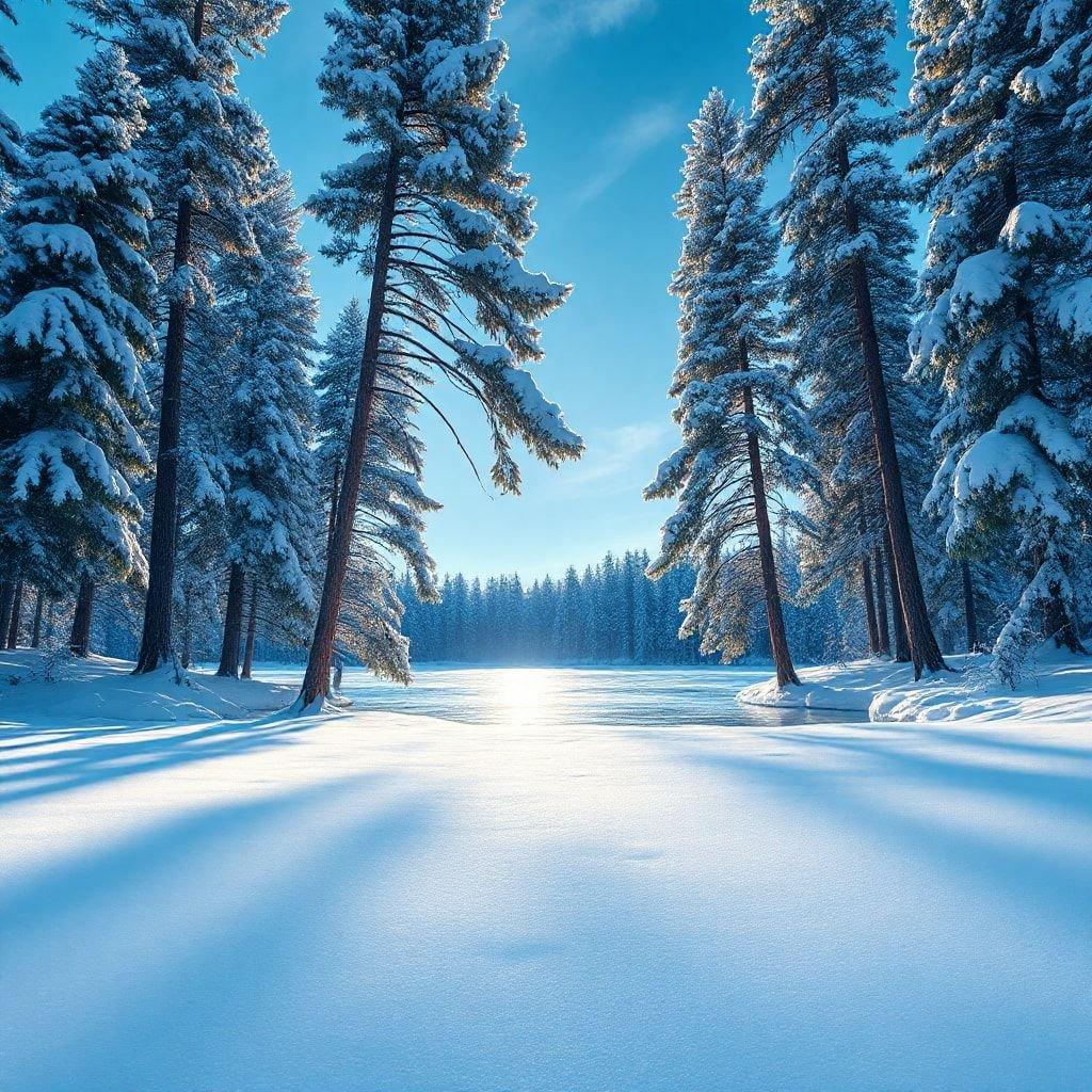 A serene and peaceful winter scene, perfect for a desktop or mobile wallpaper.