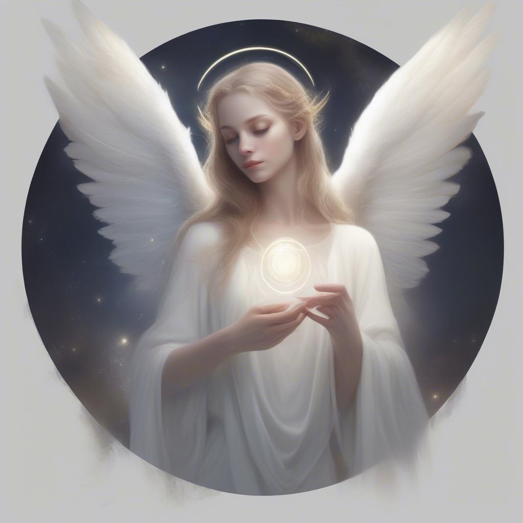 This stunning wallpaper features a serene angel holding a radiant orb, set against a soft, ethereal background. The angel's gentle expression and delicate wings evoke a sense of peace and tranquility, while the glowing orb adds a touch of magic and wonder.