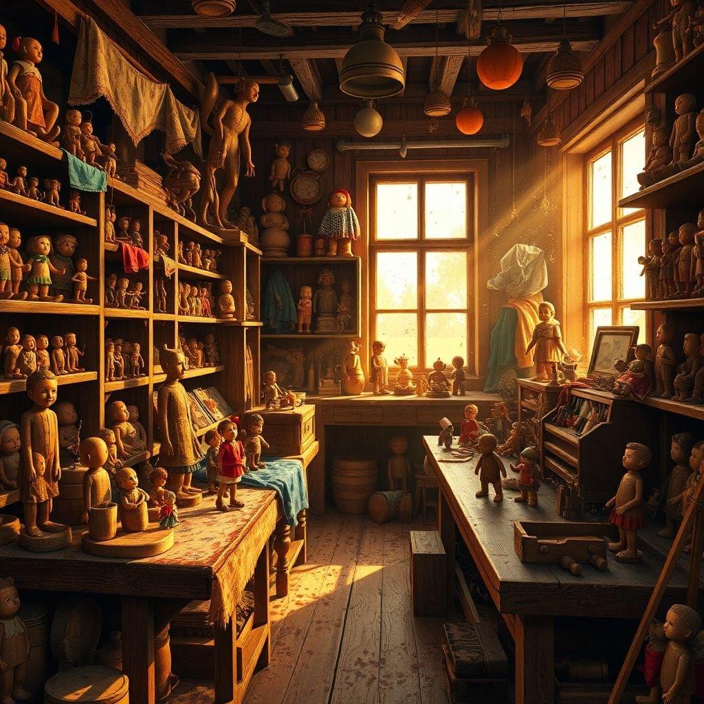 A cozy workshop filled with toys, ready for Christmas delivery.