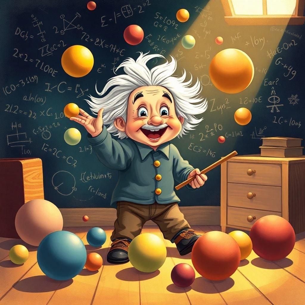 Step into the imaginative world of Albert Einstein, where science meets playfulness. This captivating wallpaper showcases the brilliant physicist surrounded by colorful balls and equations, reflecting his boundless curiosity and love for learning.