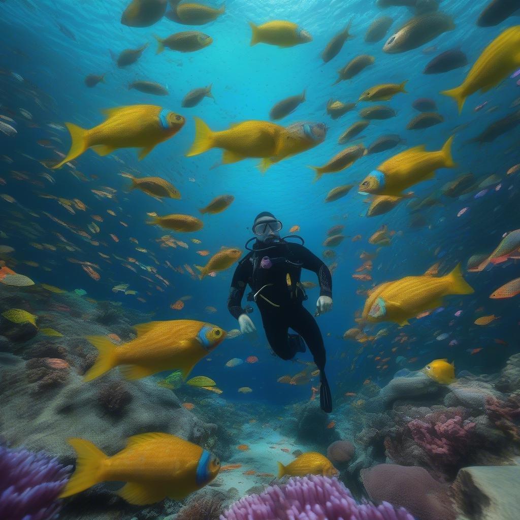 Dive into the world of scuba diving and explore the beauty of the ocean. This image captures the thrill of discovering marine life and the serenity of gliding through the water.