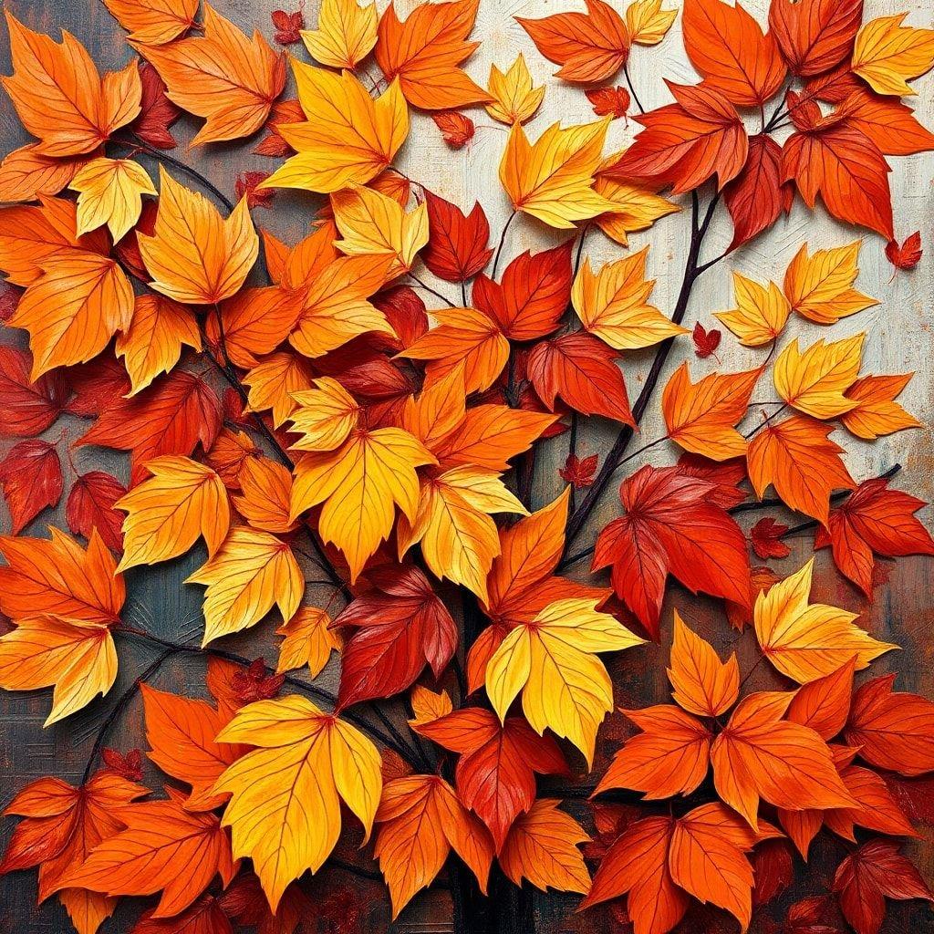 Add a touch of autumn charm to your desktop or mobile device with this beautiful wallpaper featuring a colorful arrangement of leaves.