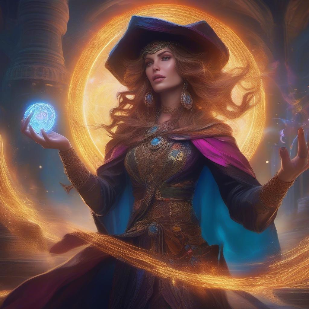 This captivating wallpaper features a stunning fantasy wizard woman, perfect for adding a touch of magic to your desktop or mobile device. The image showcases a powerful and mystical character, ideal for fans of comic legends and fantasy enthusiasts.