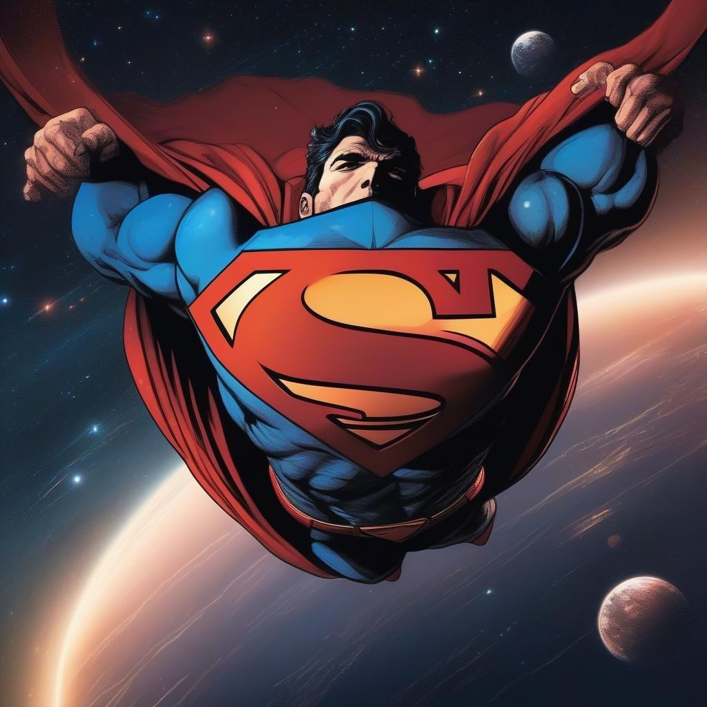 Slip kræfterne løs fra Stålmanden med dette fantastiske Superman-baggrundsbillede, der fanger den ikoniske superhelt i midt i flugten mod en betagende kosmisk baggrund.