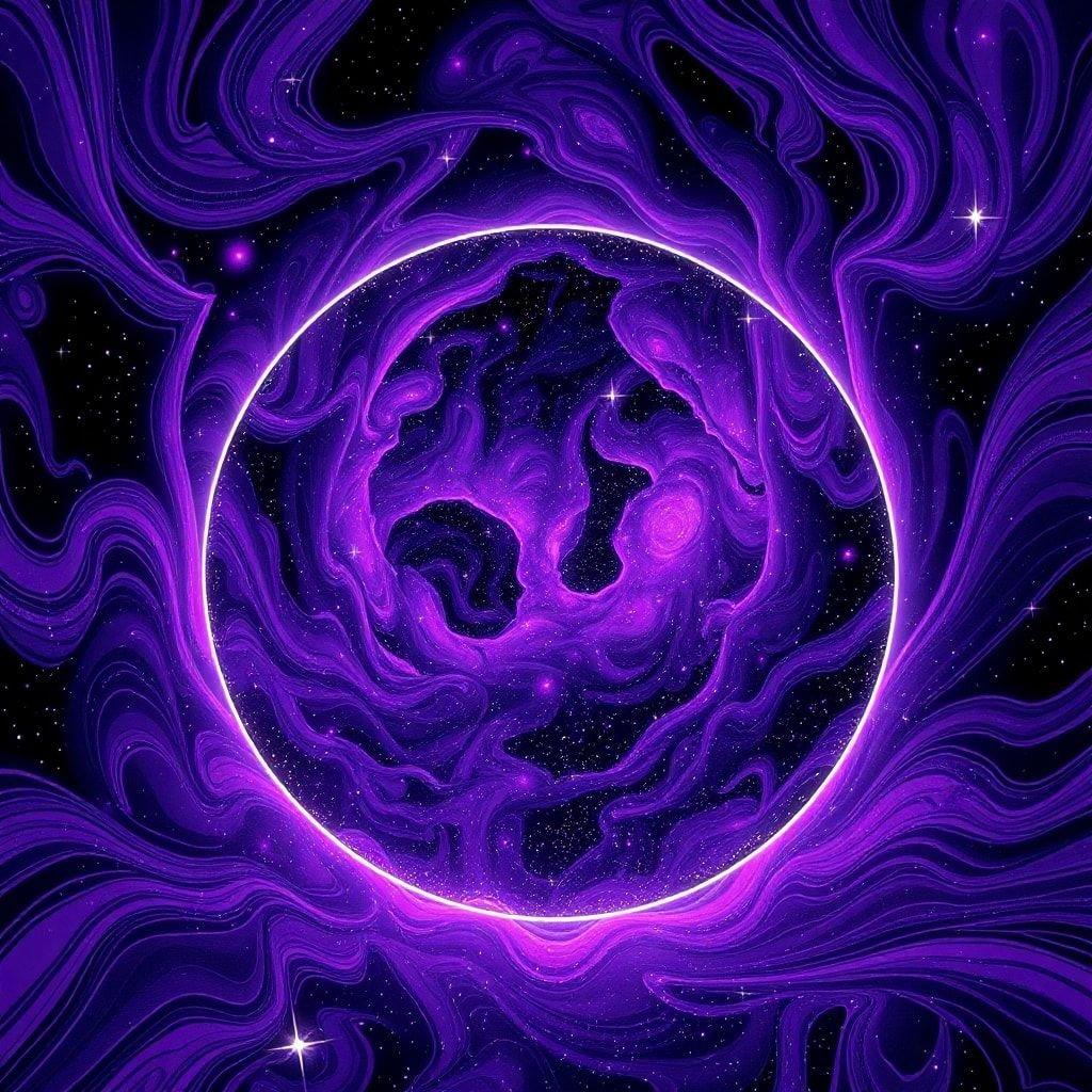 A cosmic journey through swirling purple nebulas, featuring a captivating void at the center, evoking the mystique and allure of outer space.