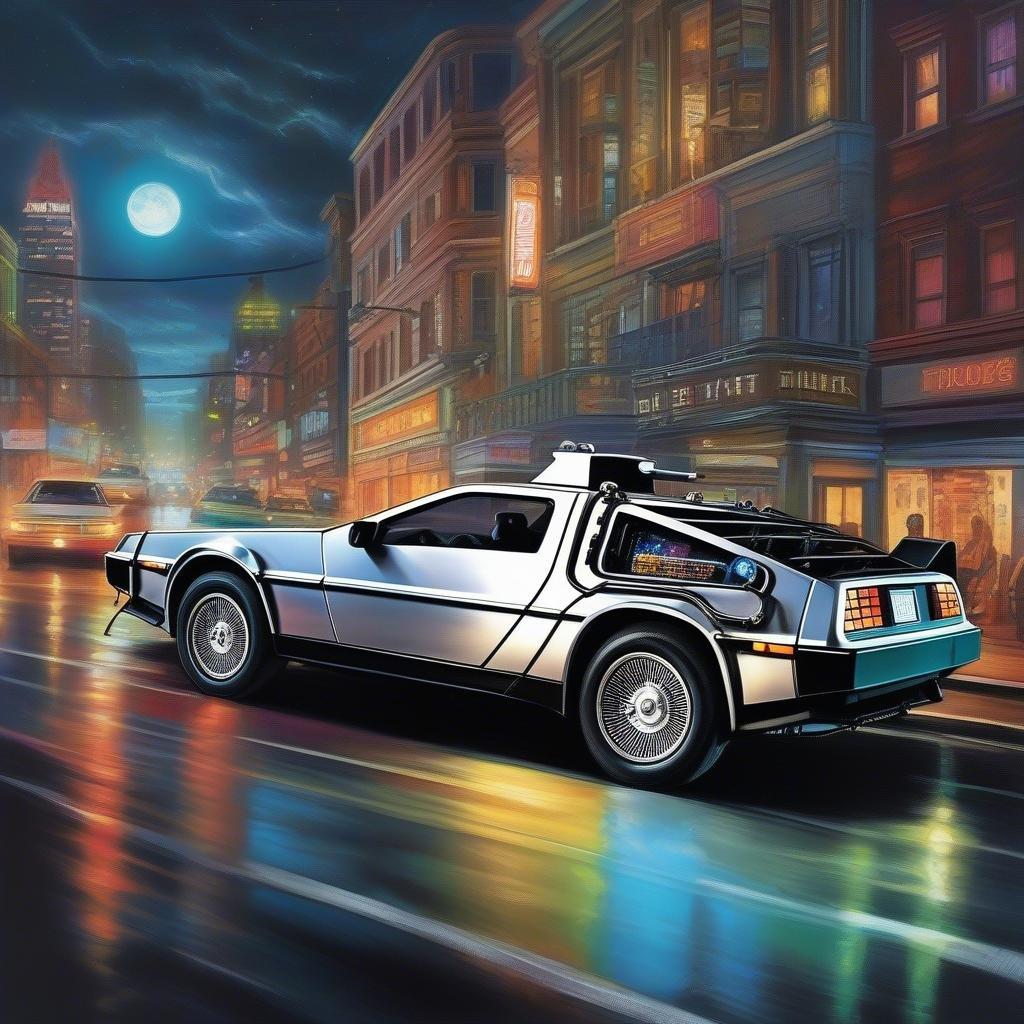 Step into the world of sci-fi with this futuristic DeLorean from the classic film 'Back to the Future'. This iconic vehicle is ready for a ride through time, whether you prefer the past or the future.