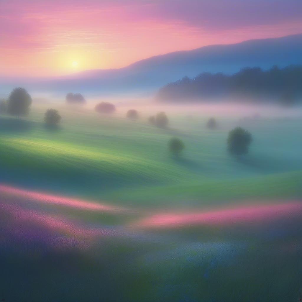 A serene landscape capturing the beauty of a sunset over rolling hills under a vast sky.