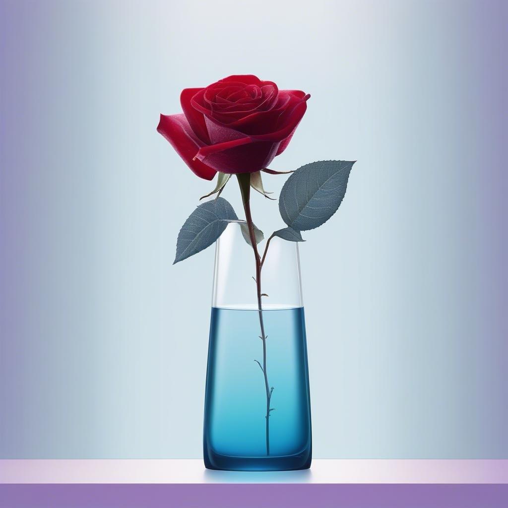 A beautiful red rose in a blue vase, perfect for adding a touch of elegance to your desktop or mobile wallpaper.