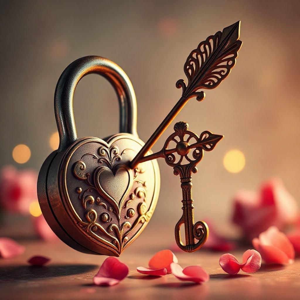 This beautiful Valentine's Day wallpaper features a heart-shaped lock and key, perfect for adding a touch of romance to your desktop or mobile device.