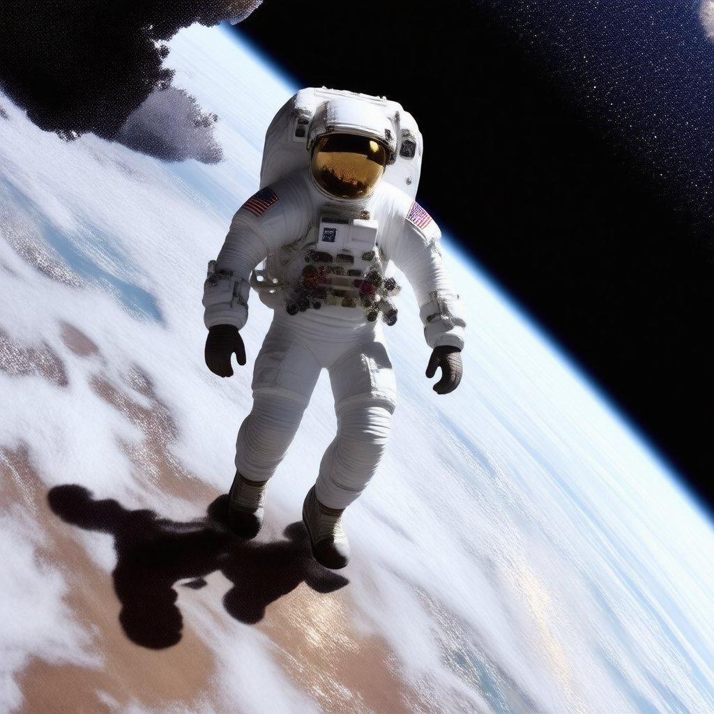 I dette billede ser vi en astronaut stå på månens overflade. Rummets uendelighed er mærkbar, og ensomheden ved at være så langt hjemmefra tilføjer et dybt element til scenen.