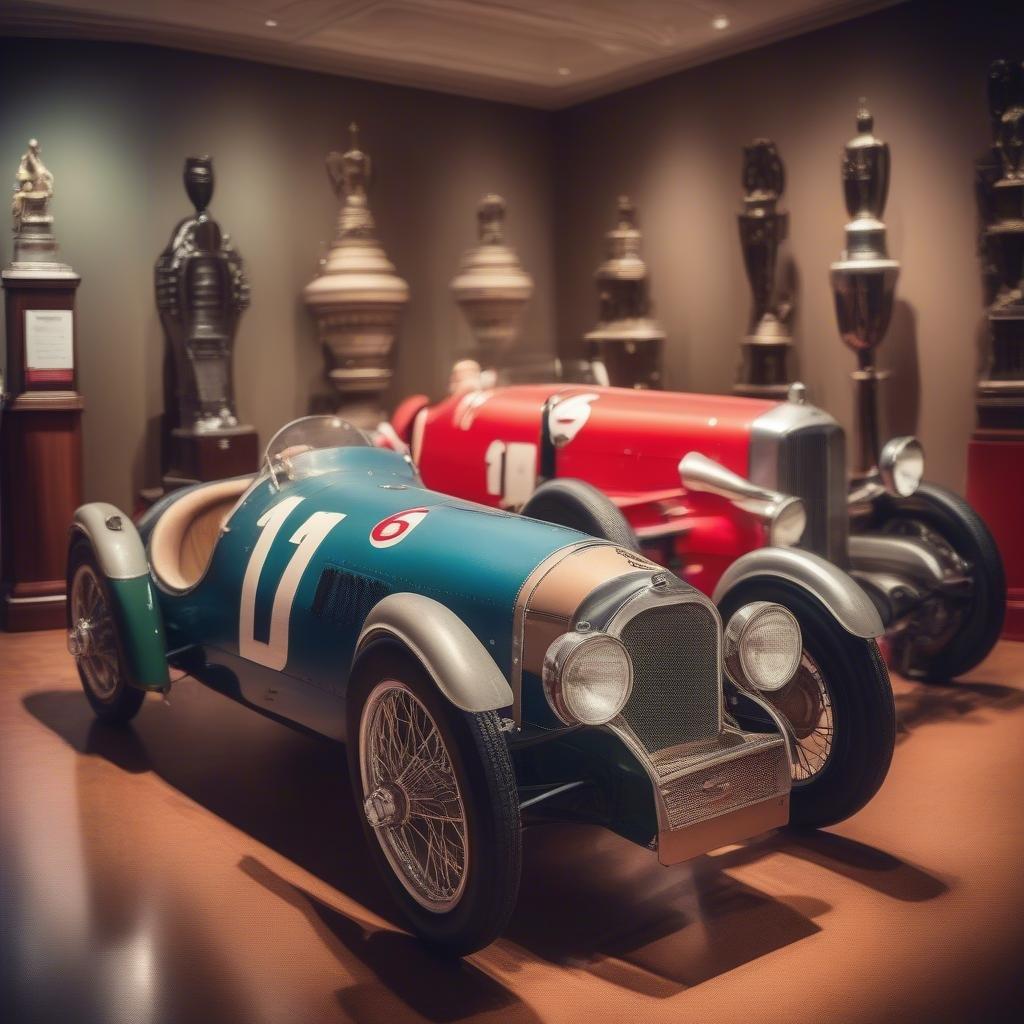 An elegant collection of vintage racing cars on display, representing the pinnacle of automotive engineering from past to present.