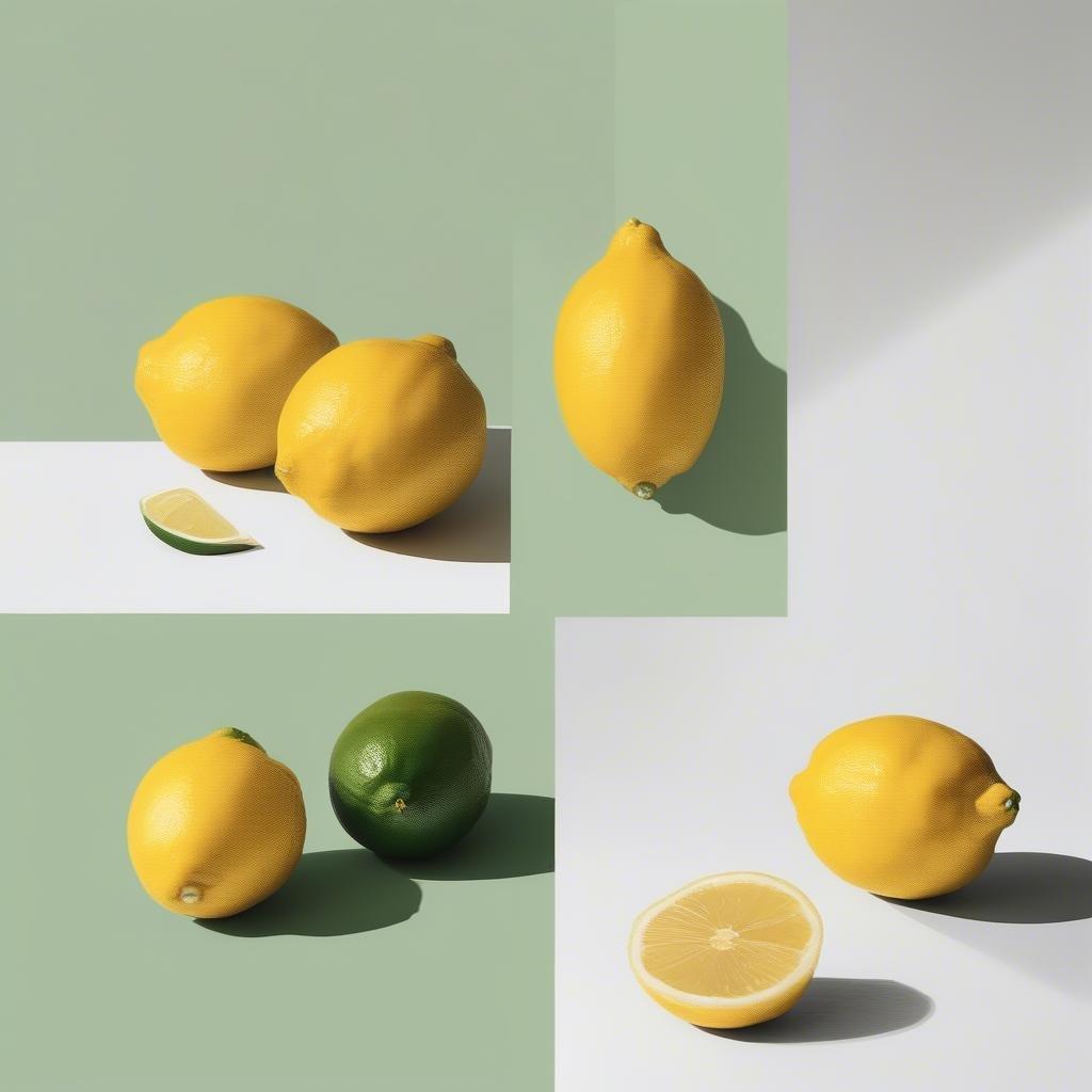 A minimalist wallpaper that captures the essence of a simple citrus grove. Four vibrant lemons, two ripe and ready to be enjoyed, one just beginning to blossom, and one fully matured, set against a soothing green background that complements their bright yellow hue.