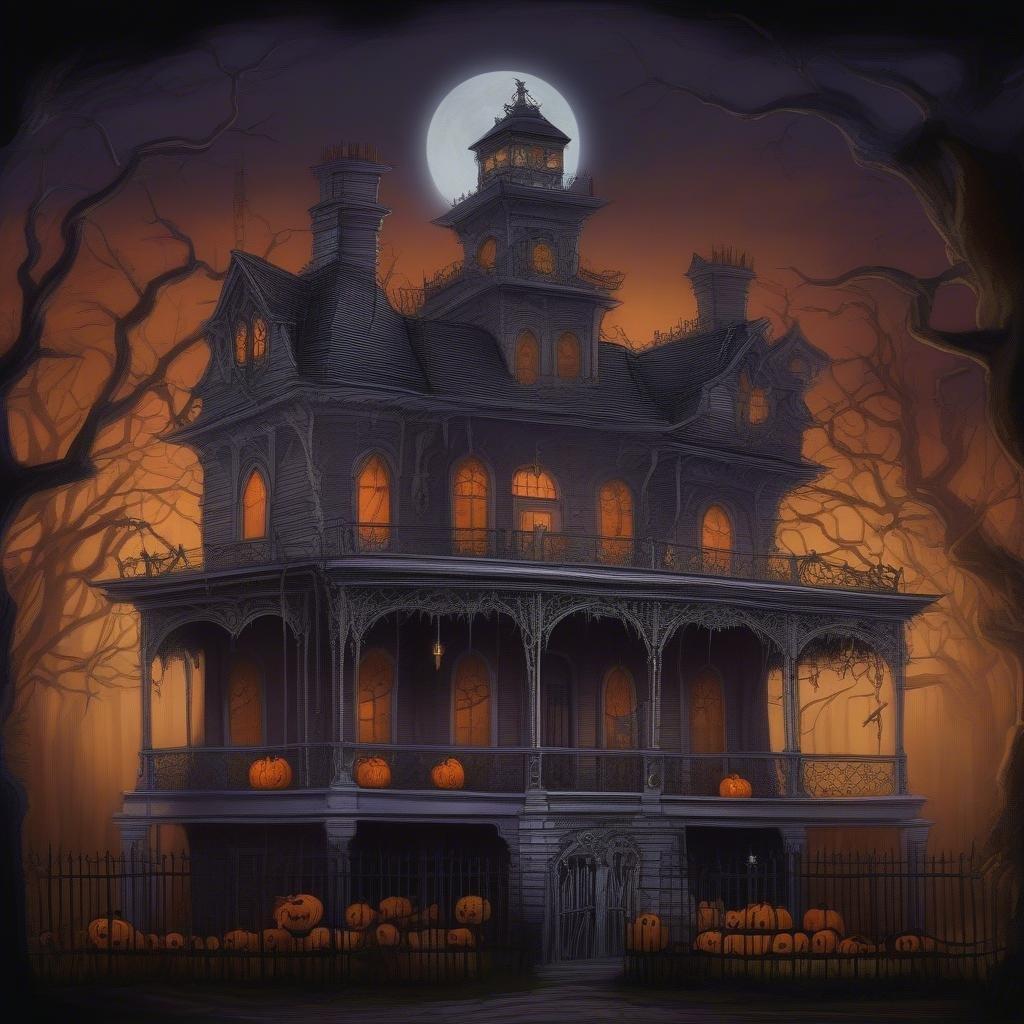 Get into the spooky spirit with this haunted mansion wallpaper, perfect for fans of horror movies and TV shows.