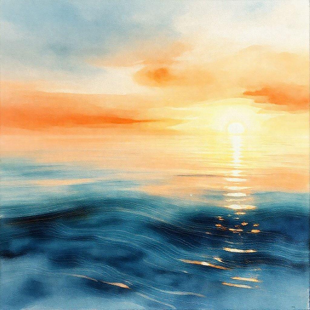 This stunning abstract wallpaper captures the beauty of a sunset over the ocean, with vibrant colors and gentle waves creating a sense of serenity and tranquility.