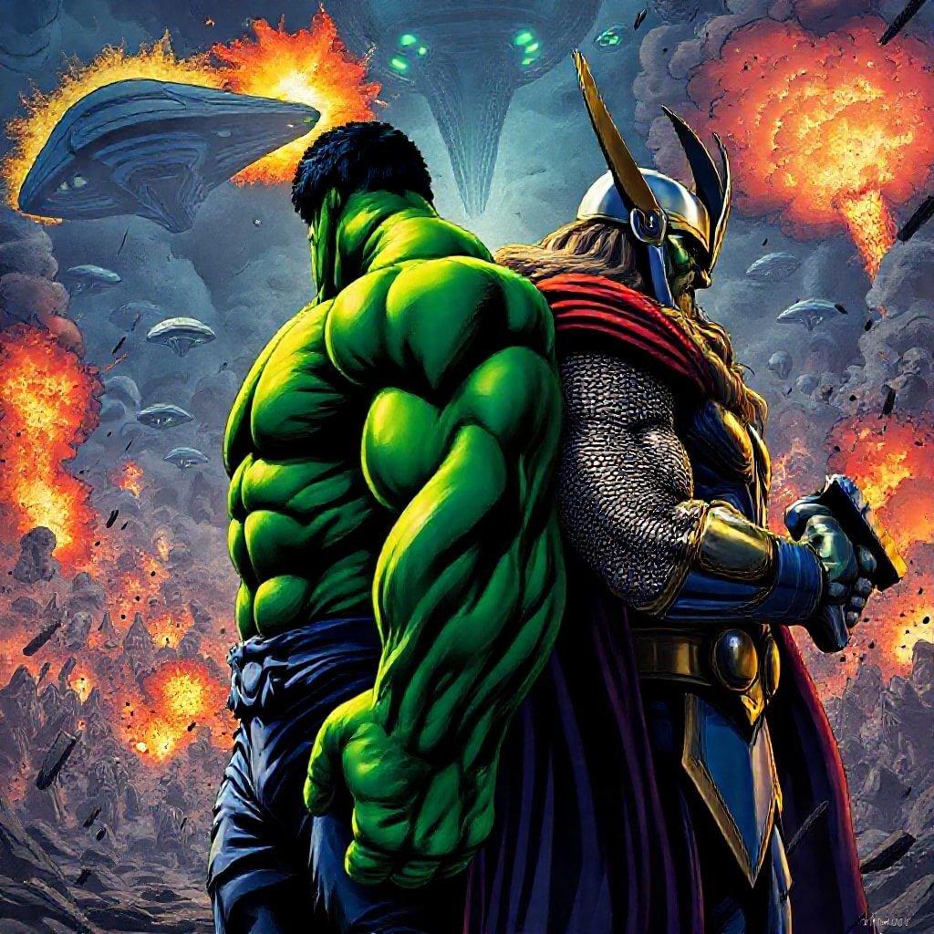 Get ready to unleash your inner superhero with this epic wallpaper featuring the Incredible Hulk and Thor from the Marvel universe. This stunning image showcases the dynamic duo in action, with the Hulk's incredible strength and Thor's mighty hammer making for a powerful combination.