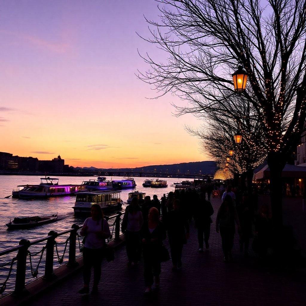 A beautiful sunset in Budapest, Hungary. The city is known for its stunning architecture and rich history.