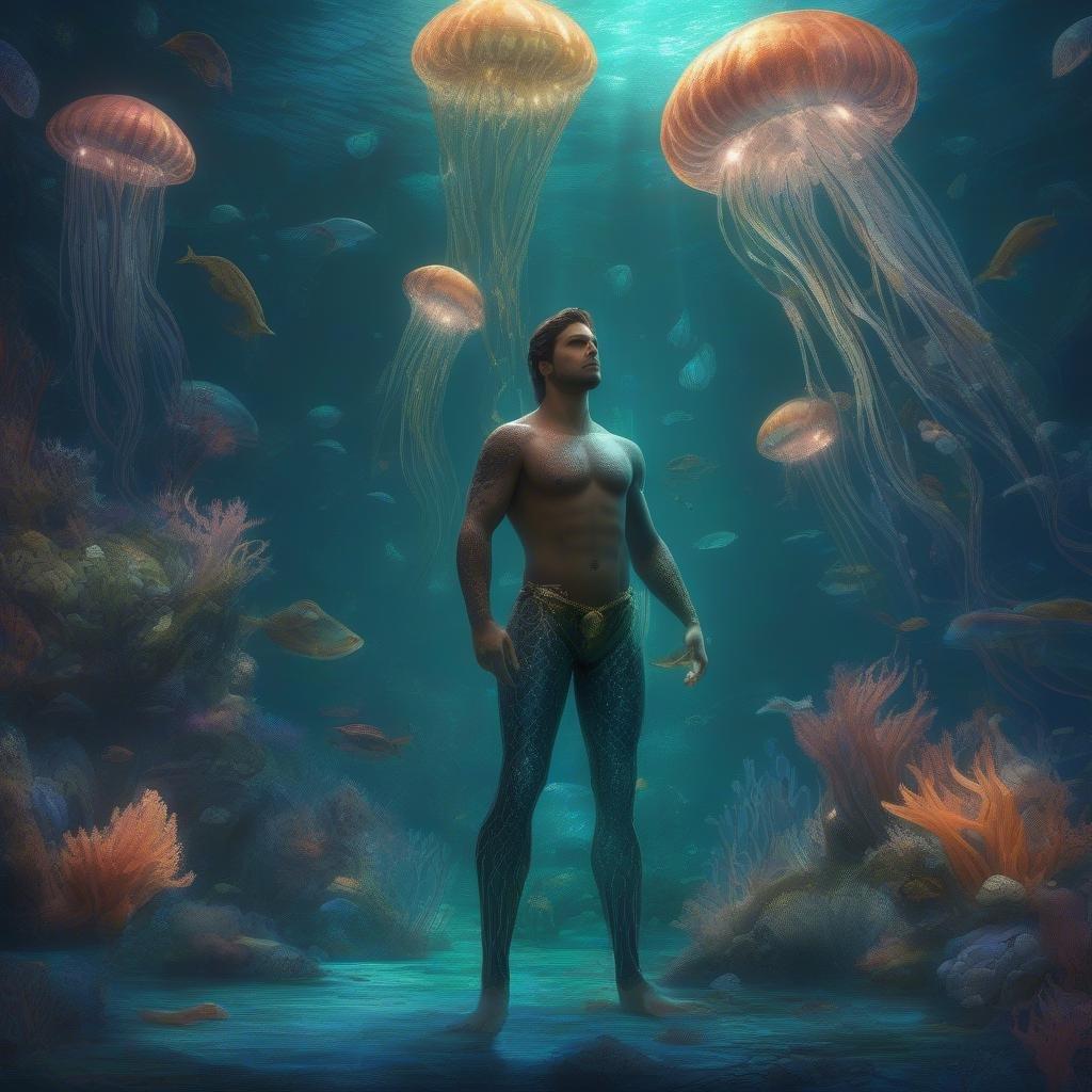 In the heart of the ocean, a protector watches over his domain. The fantastical image captures the essence of an undersea kingdom, where creatures both real and mythical coexist in harmony.