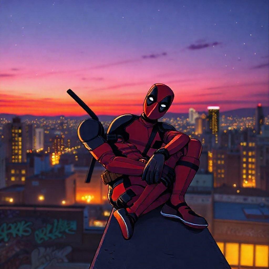 Enjoy the urban scenery with Deadpool, the Merc with a Mouth. Cool off at sunset with this action-packed wallpaper.