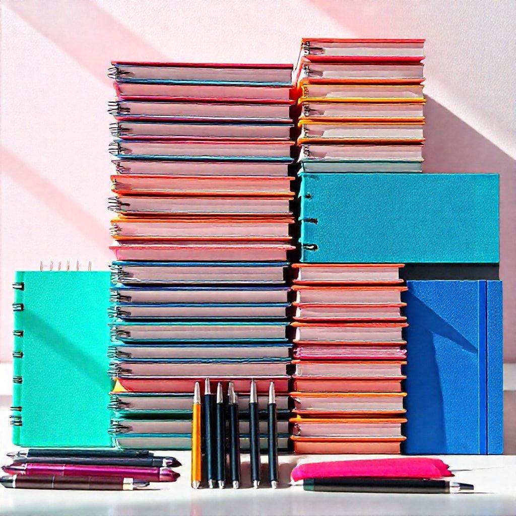 Prepare for knowledge with this back-to-school assortment of notebooks, pencils, and pens in a colorful display that adds vibrancy to your study sessions. Perfect for students or anyone who loves the organized chaos of notes and ideas.