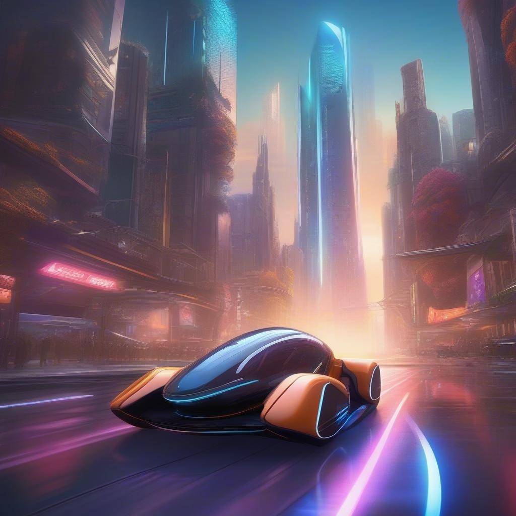 Cruise through the neon lights of a futuristic city in this stunning wallpaper featuring advanced vehicles. Perfect for your desktop and mobile screens.