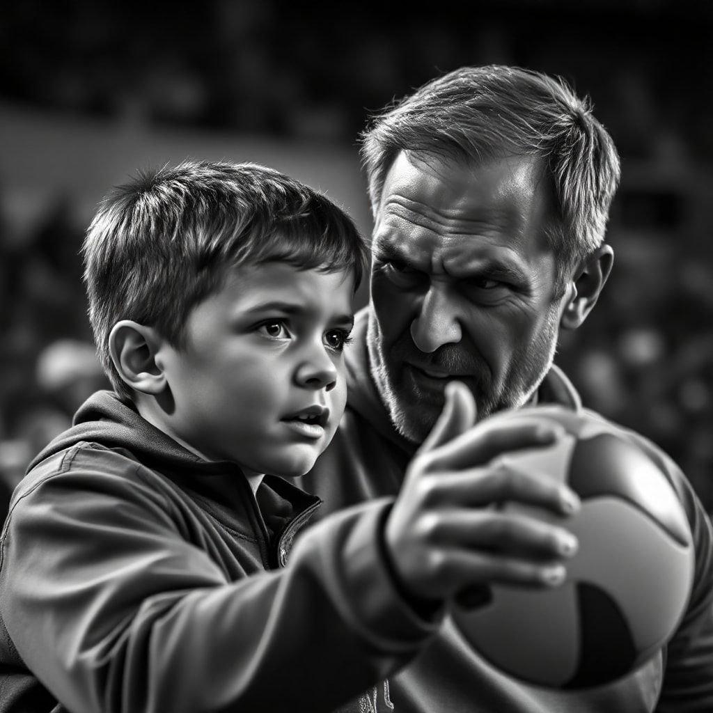 A heartwarming moment of bonding and play between a father and son, captured in a beautiful image.