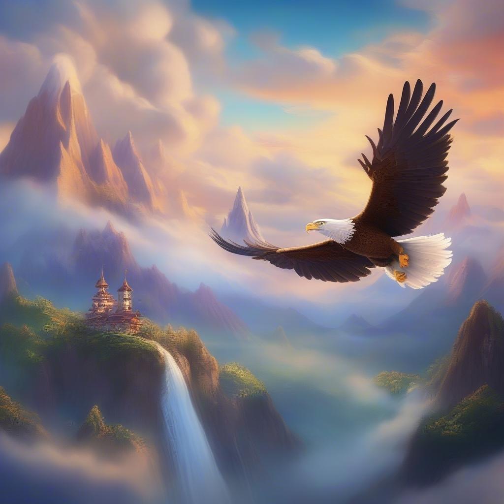 This majestic eagle takes flight from the cliff edge, soaring above the breathtaking mountain landscape. The image evokes a sense of adventure and freedom, perfect for a stunning wallpaper for your desktop or mobile device.