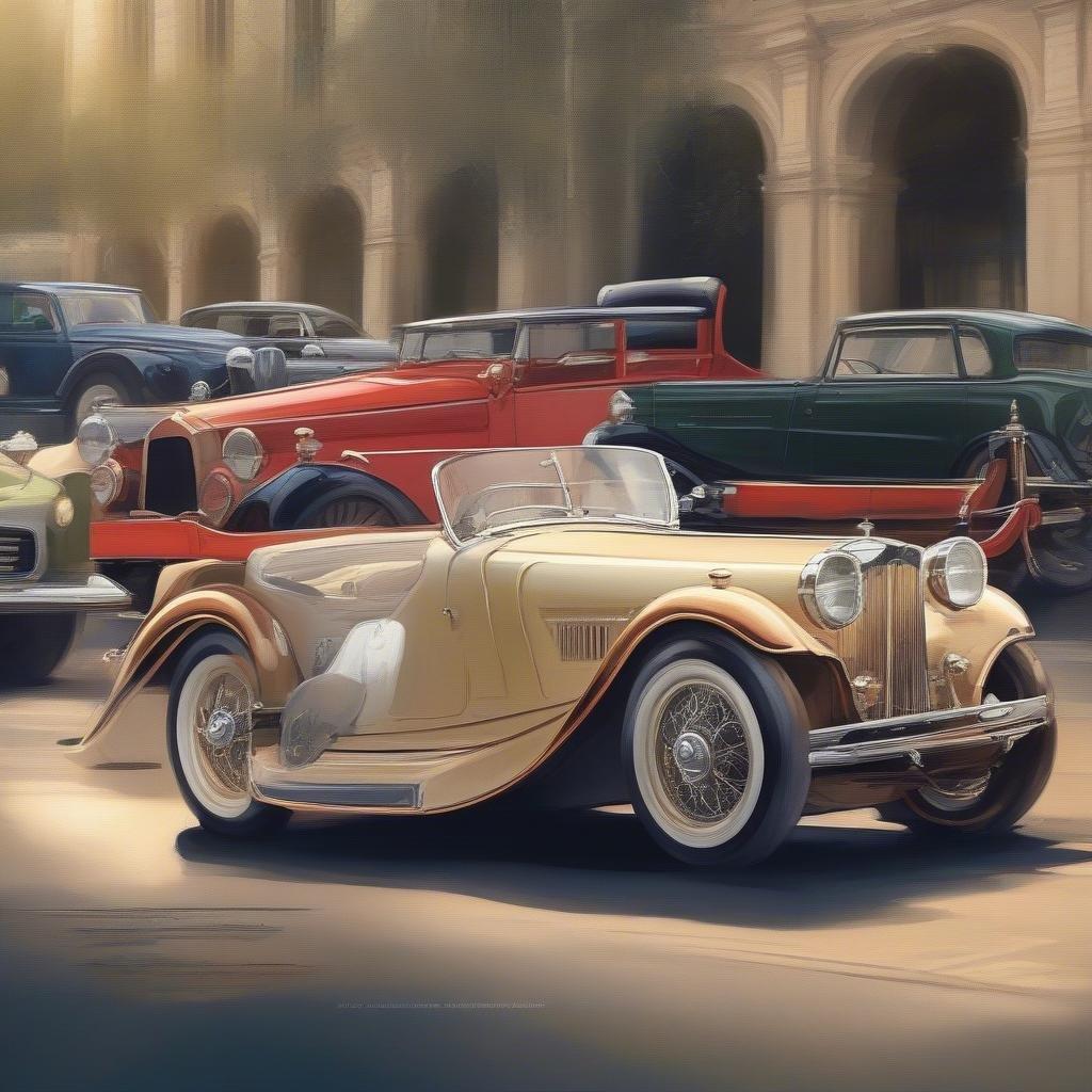 A gathering of classic cars, including a beautifully restored Bentley, in an open-air setting that radiates luxury and elegance.